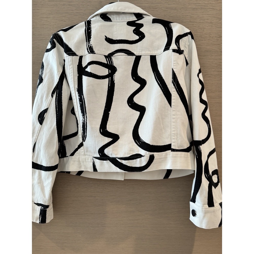 Alice+Olivia Chloe boxy white denim jacket artist shira barzilay collab - Picture 6 of 8